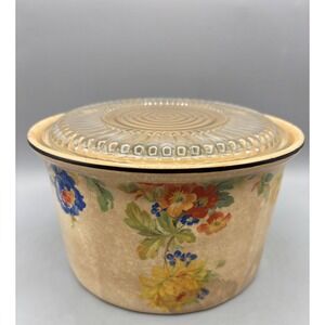 Vintage Hotoven Harker Ceramic Covered Casserole Dish Floral Baking Lidded